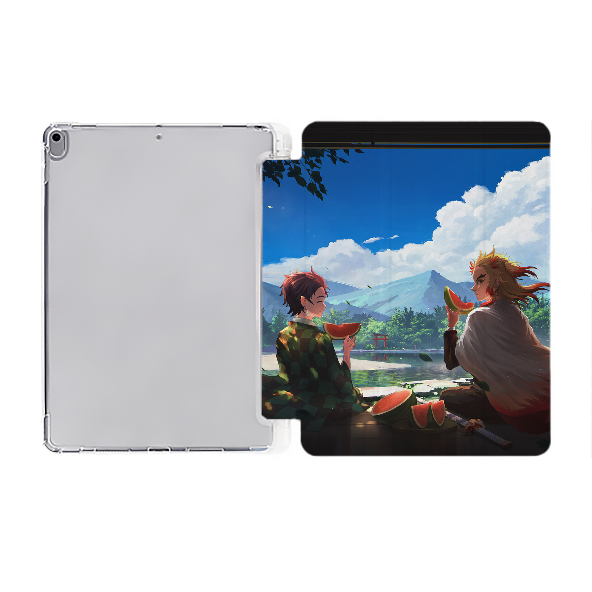 （画像用） 鬼滅の刃（きめつのやいば）竈門 炭治郎／かまど たんじろう Kamado Tanjirou IPad ケース ペン収納付き 三つ折りスタンド PUレザー×シリコン 対応機種9.5/10.5/10.9インチ